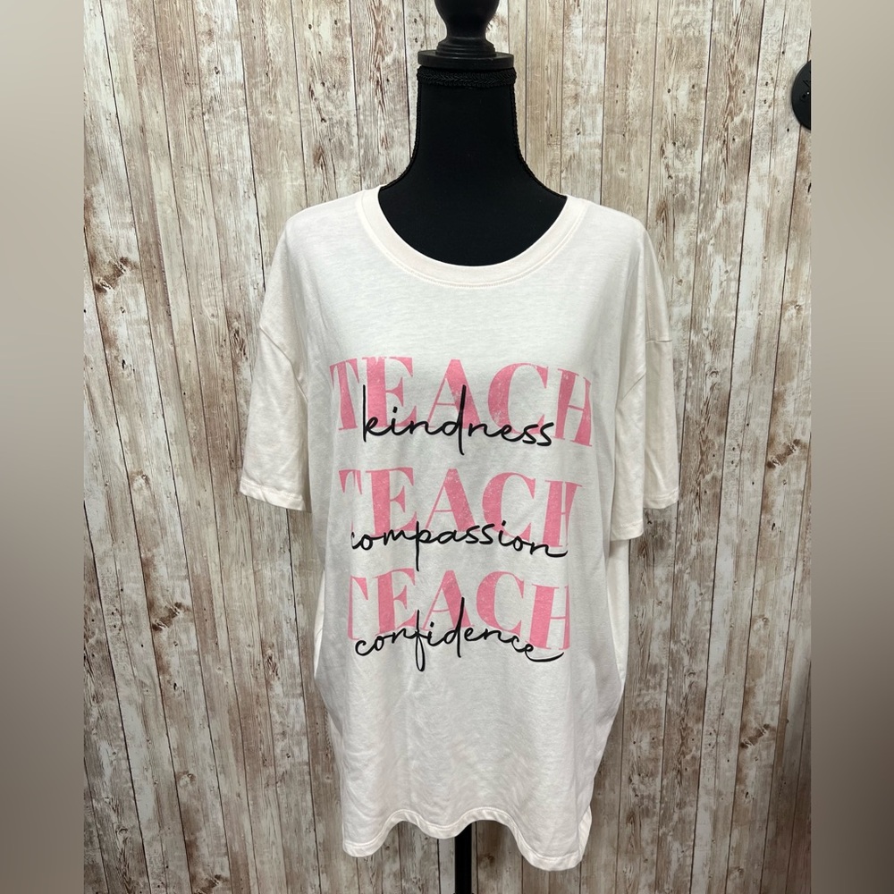 Fleurish White and Pink Teach Graphic Tee - Size XXL